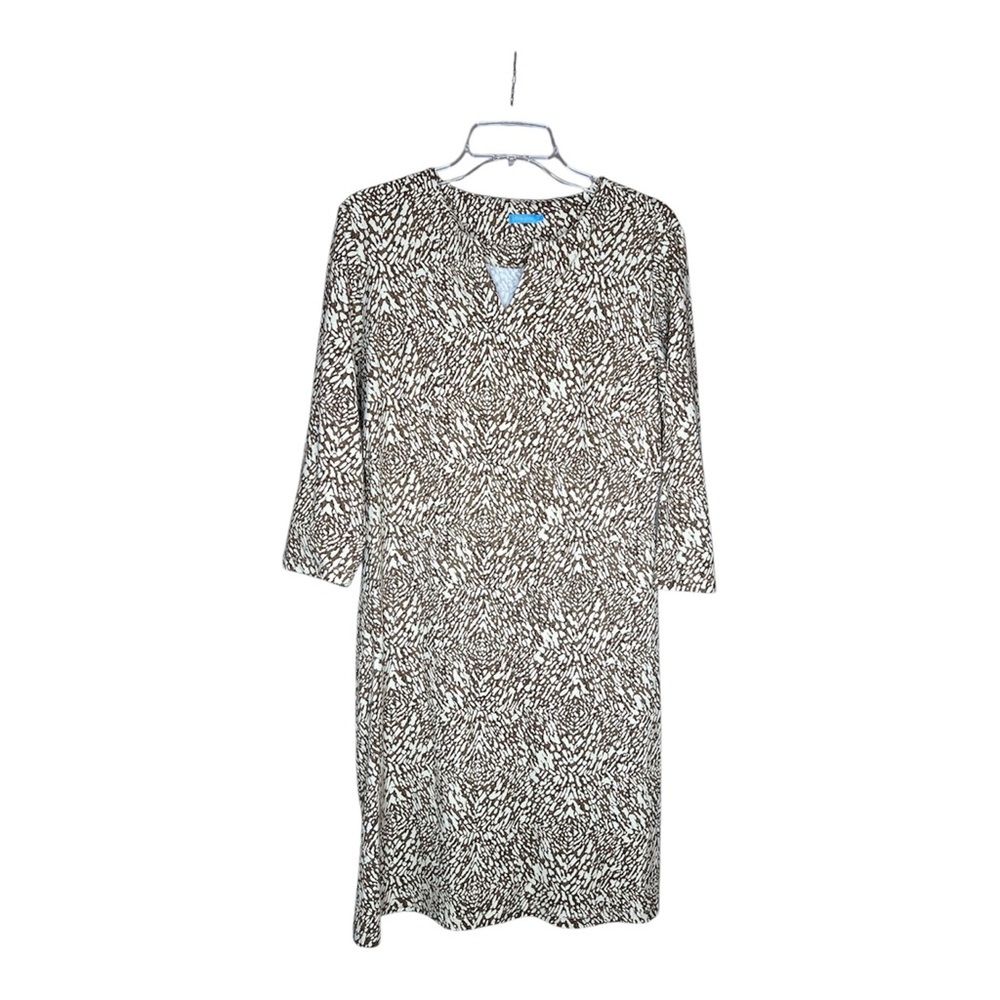 J. McLaughlin Women’s Brown/White Organic Easy Care Fabric Pattern Dress SZ L